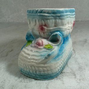 Vintage Nancy Pew Blue Baby Bootie Planter Ceramic Made in Japan Giftwares Co.